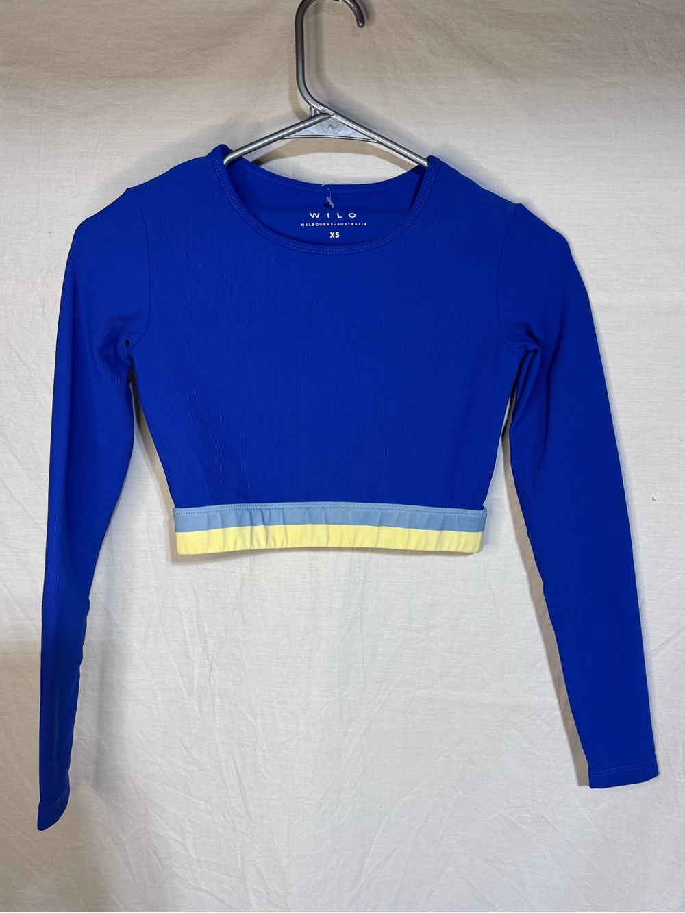 WILO Royal Blue Long Sleeve Athletic Crop Top with Contrast Hem